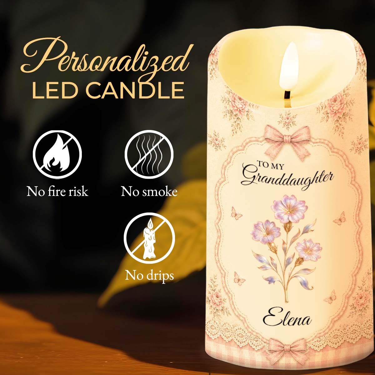 To My Granddaughter Once Upon A Time Flower Butterfly - Personalized Custom LED Candle - GDT739_LECA