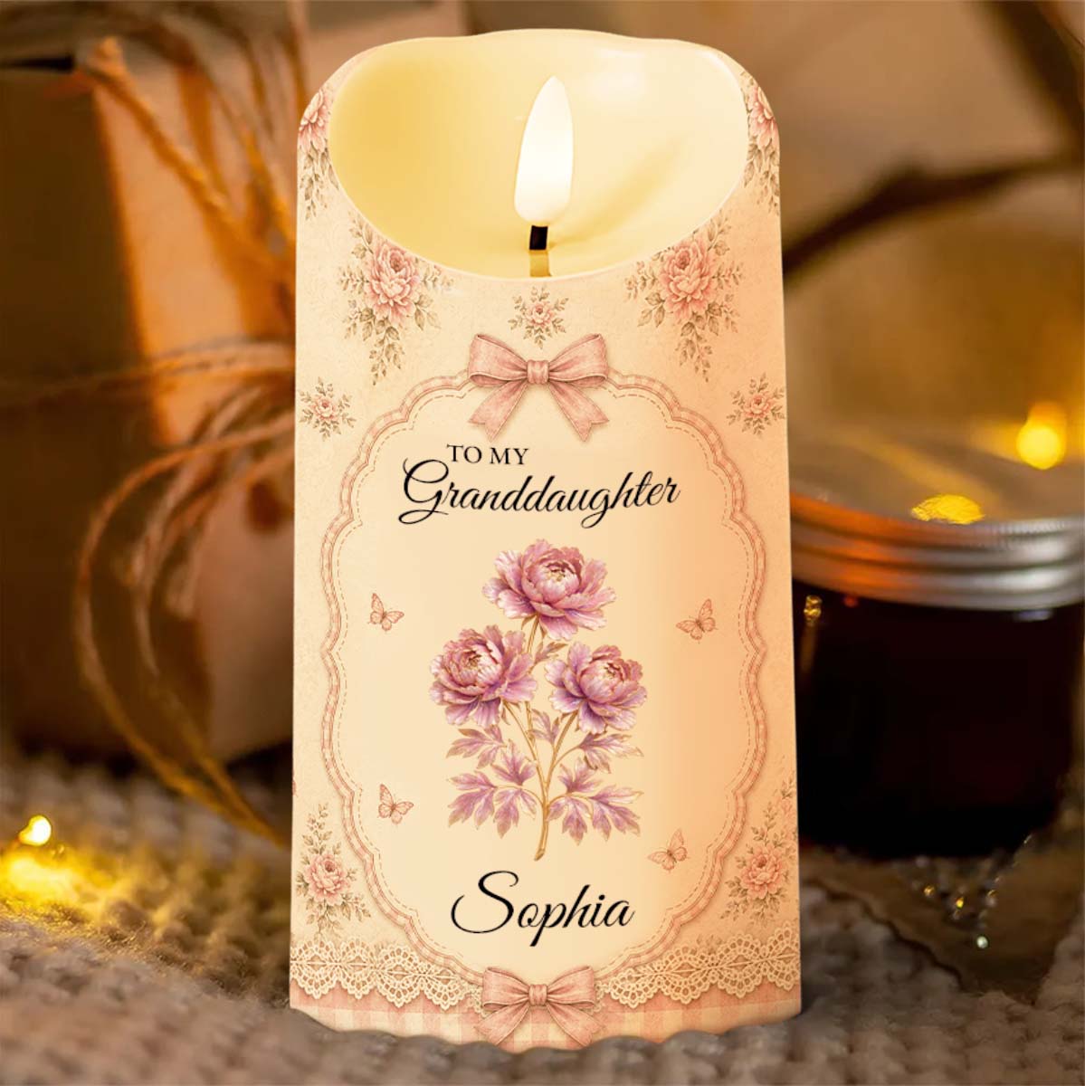 To My Granddaughter Once Upon A Time Flower Butterfly - Personalized Custom LED Candle - GDT739_LECA