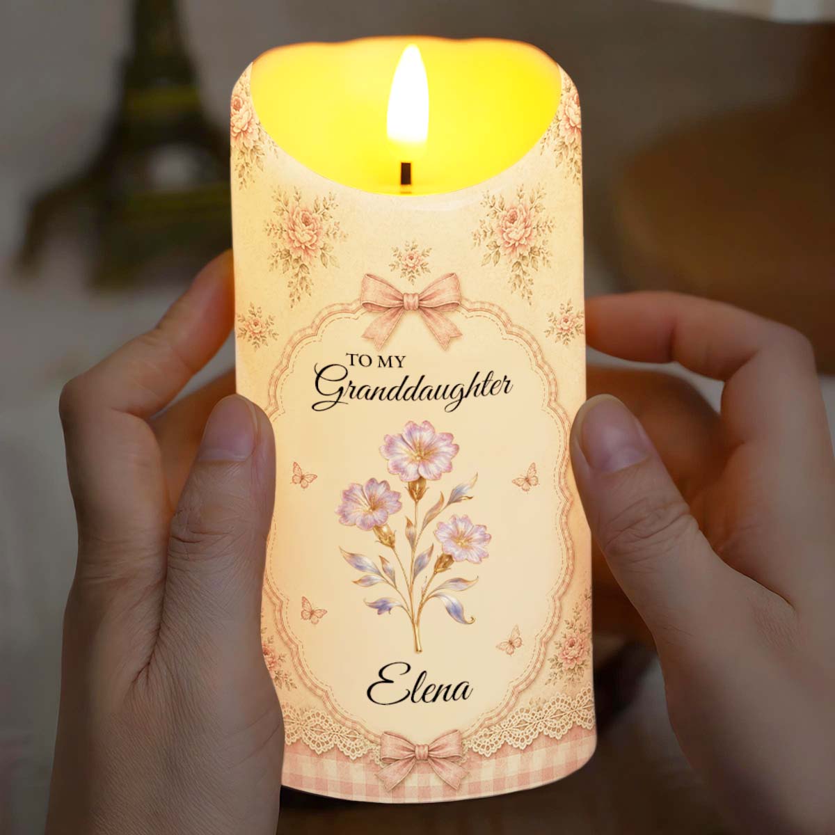To My Granddaughter Once Upon A Time Flower Butterfly - Personalized Custom LED Candle - GDT739_LECA