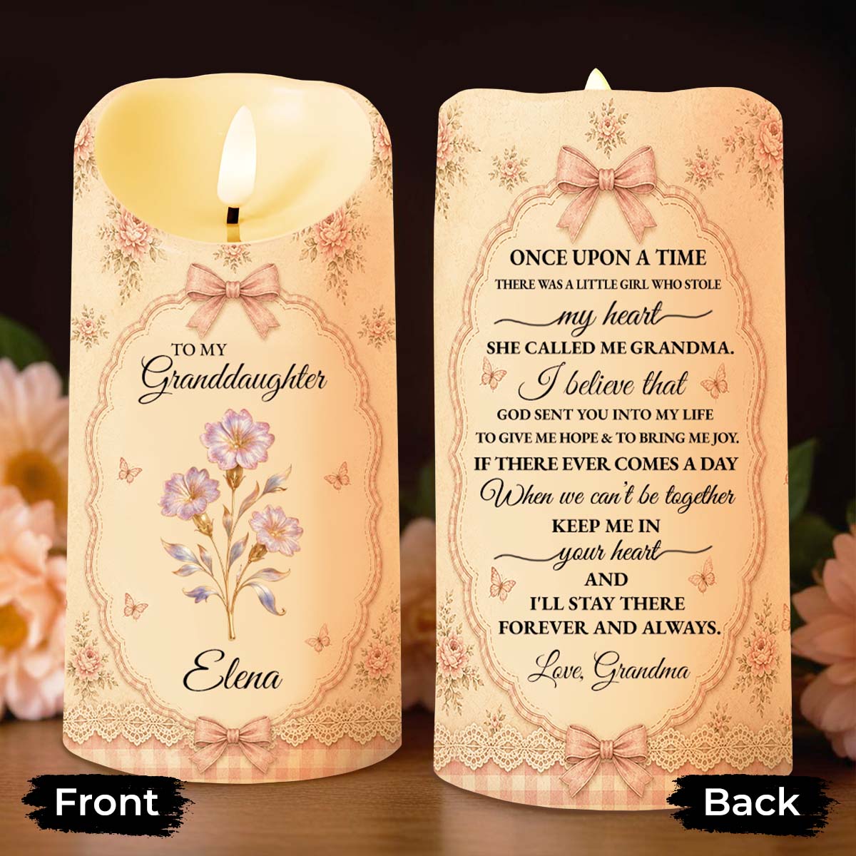 To My Granddaughter Once Upon A Time Flower Butterfly - Personalized Custom LED Candle - GDT739_LECA