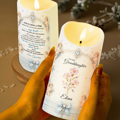 To My Granddaughter Once Upon A Time Flower And Cherub Angel - Personalized Custom LED Candle - GDT740_LECA
