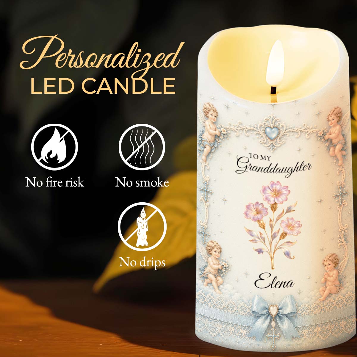 To My Granddaughter Once Upon A Time Flower And Cherub Angel - Personalized Custom LED Candle - GDT740_LECA