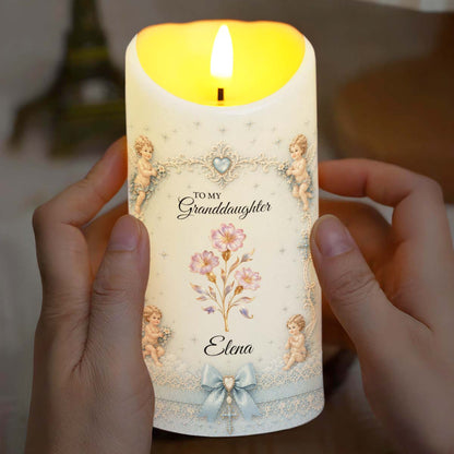 To My Granddaughter Once Upon A Time Flower And Cherub Angel - Personalized Custom LED Candle - GDT740_LECA