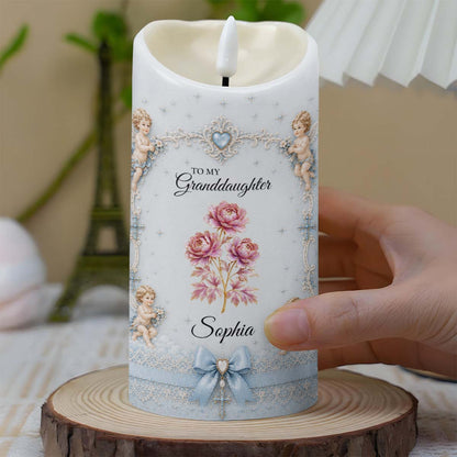To My Granddaughter Once Upon A Time Flower And Cherub Angel - Personalized Custom LED Candle - GDT740_LECA