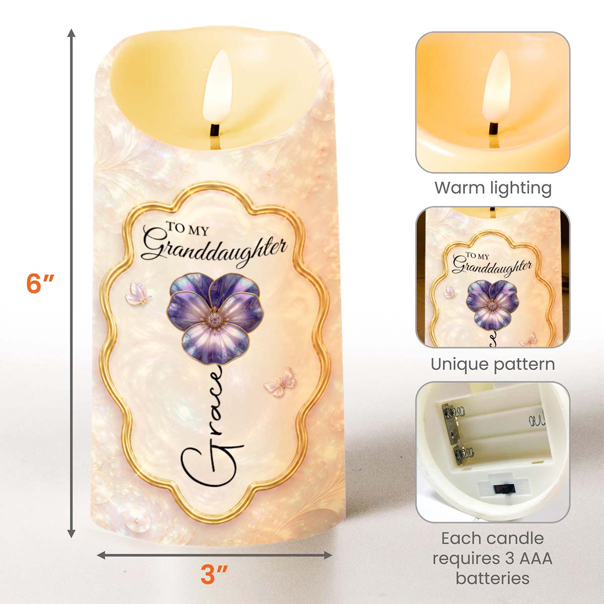To My Granddaughter Never Forget I Love You Flower Butterfly - Personalized Custom LED Candle - GDT742_LECA