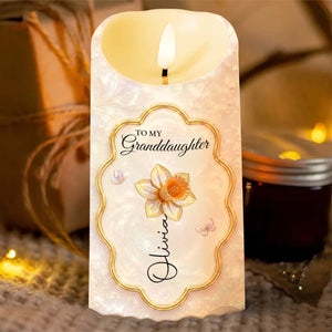 To My Granddaughter Never Forget I Love You Flower Butterfly - Personalized Custom LED Candle - GDT742_LECA