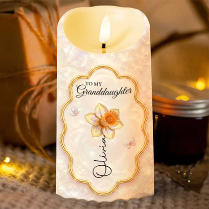 To My Granddaughter Never Forget I Love You Flower Butterfly - Personalized Custom LED Candle - GDT742_LECA