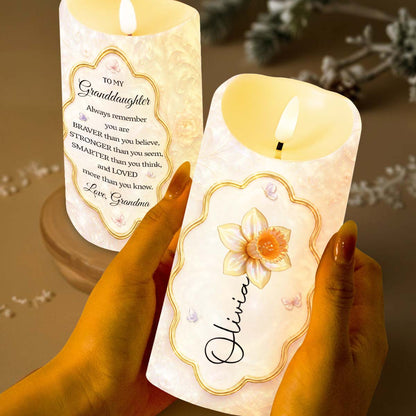 To My Granddaughter Always Remember Braver Stronger Smarter Flower Butterfly - Personalized Custom LED Candle - GDT743_LECA