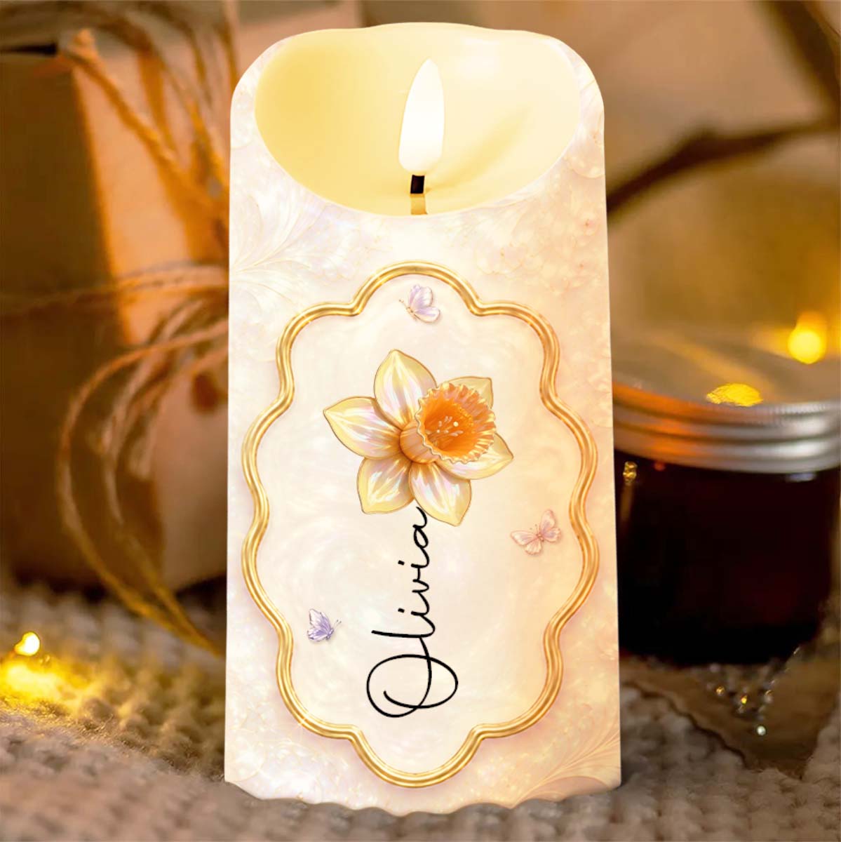 To My Granddaughter Always Remember Braver Stronger Smarter Flower Butterfly - Personalized Custom LED Candle - GDT743_LECA