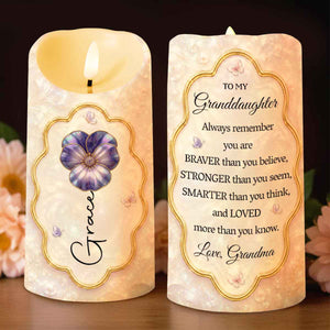 To My Granddaughter Always Remember Braver Stronger Smarter Flower Butterfly - Personalized Custom LED Candle - GDT743_LECA