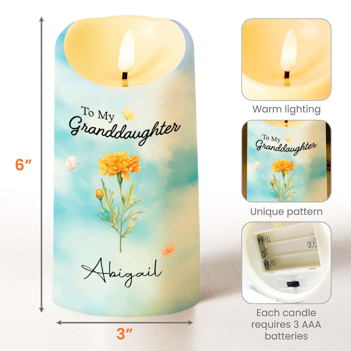 To My Granddaughter Straighten Your Crown Birth Month Flower And Butterflies - Personalized Custom LED Candle - GDT752_LECA