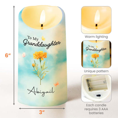 To My Granddaughter Straighten Your Crown Birth Month Flower And Butterflies - Personalized Custom LED Candle - GDT752_LECA