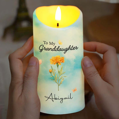 To My Granddaughter Straighten Your Crown Birth Month Flower And Butterflies - Personalized Custom LED Candle - GDT752_LECA