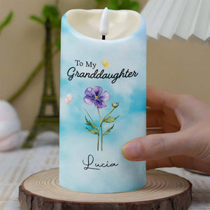To My Granddaughter Straighten Your Crown Birth Month Flower And Butterflies - Personalized Custom LED Candle - GDT752_LECA