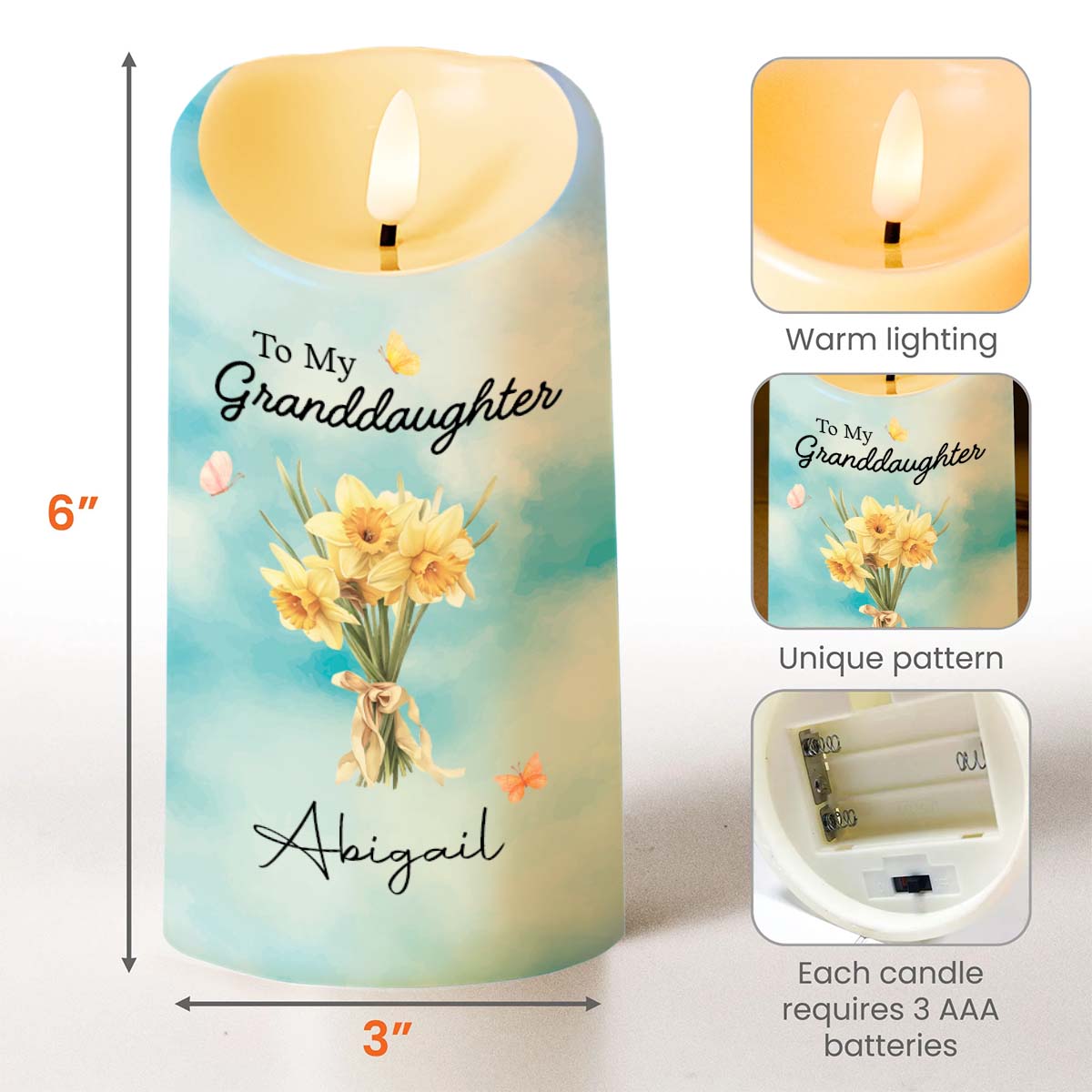 To My Granddaughter Remember Whose You Are Straighten Your Crown Flower Bouquet - Personalized Custom LED Candle - GDT753_LECA