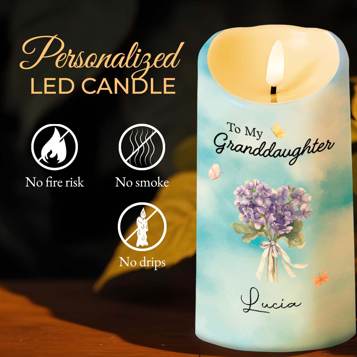 To My Granddaughter Remember Whose You Are Straighten Your Crown Flower Bouquet - Personalized Custom LED Candle - GDT753_LECA