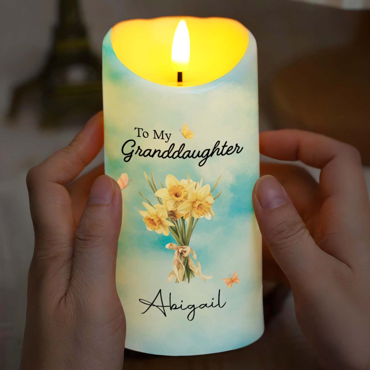 To My Granddaughter Remember Whose You Are Straighten Your Crown Flower Bouquet - Personalized Custom LED Candle - GDT753_LECA
