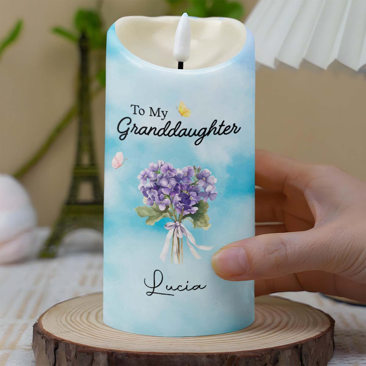 To My Granddaughter Remember Whose You Are Straighten Your Crown Flower Bouquet - Personalized Custom LED Candle - GDT753_LECA