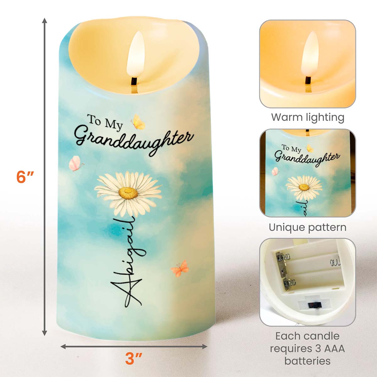 To My Granddaughter Straighten Your Crown Flower And Butterfly - Personalized Custom LED Candle - GDT754_LECA
