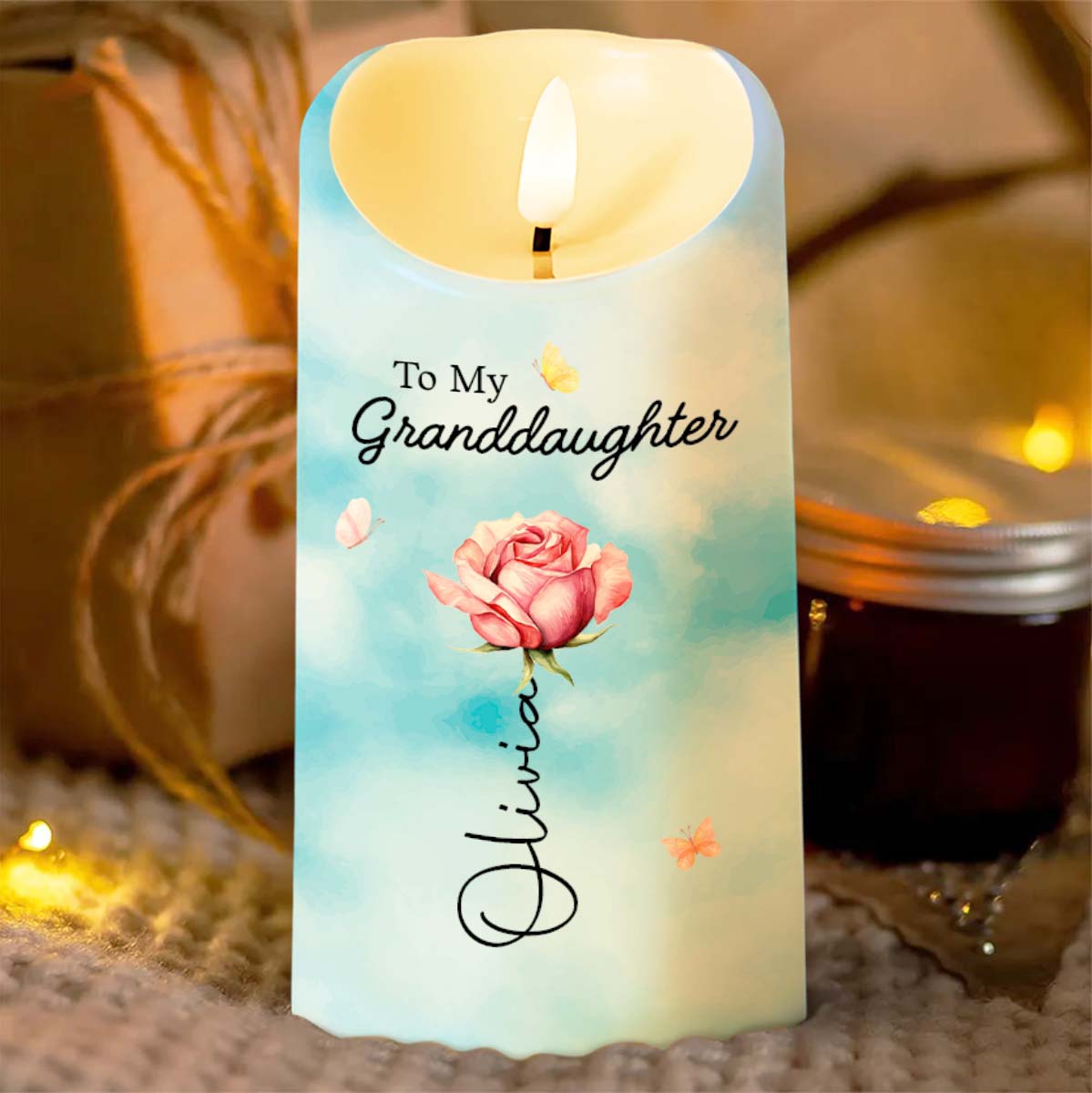 To My Granddaughter Straighten Your Crown Flower And Butterfly - Personalized Custom LED Candle - GDT754_LECA