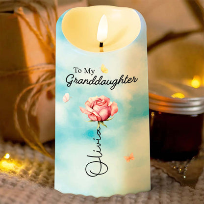To My Granddaughter Straighten Your Crown Flower And Butterfly - Personalized Custom LED Candle - GDT754_LECA