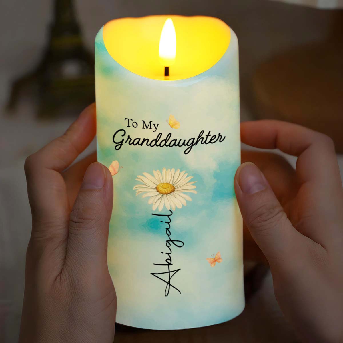 To My Granddaughter Straighten Your Crown Flower And Butterfly - Personalized Custom LED Candle - GDT754_LECA