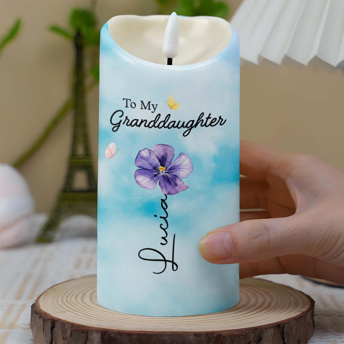 To My Granddaughter Straighten Your Crown Flower And Butterfly - Personalized Custom LED Candle - GDT754_LECA