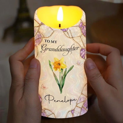 To My Granddaughter Once Upon A Time Birth Month Flower And Butterflies - Personalized Custom LED Candle - GDT756_LECA
