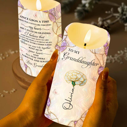 To My Granddaughter Custom Birth Month Flower Daisy Stained Glass Design - Personalized Custom LED Candle - GDT759_LECA