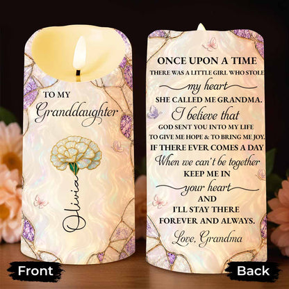 To My Granddaughter Custom Birth Month Flower Daisy Stained Glass Design - Personalized Custom LED Candle - GDT759_LECA