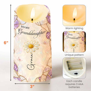 To My Granddaughter Custom Birth Month Flower Daisy Stained Glass Design - Personalized Custom LED Candle - GDT759_LECA