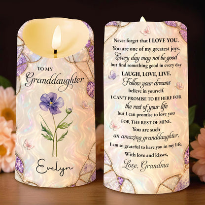 To My Granddaughter Never Forget I Love You Purple Flower Butterflies - Personalized Custom LED Candle - GDT762_LECA