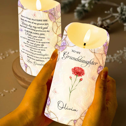 To My Granddaughter Never Forget I Love You Purple Flower Butterflies - Personalized Custom LED Candle - GDT762_LECA
