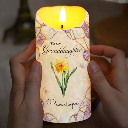 To My Granddaughter Never Forget I Love You Purple Flower Butterflies - Personalized Custom LED Candle - GDT762_LECA