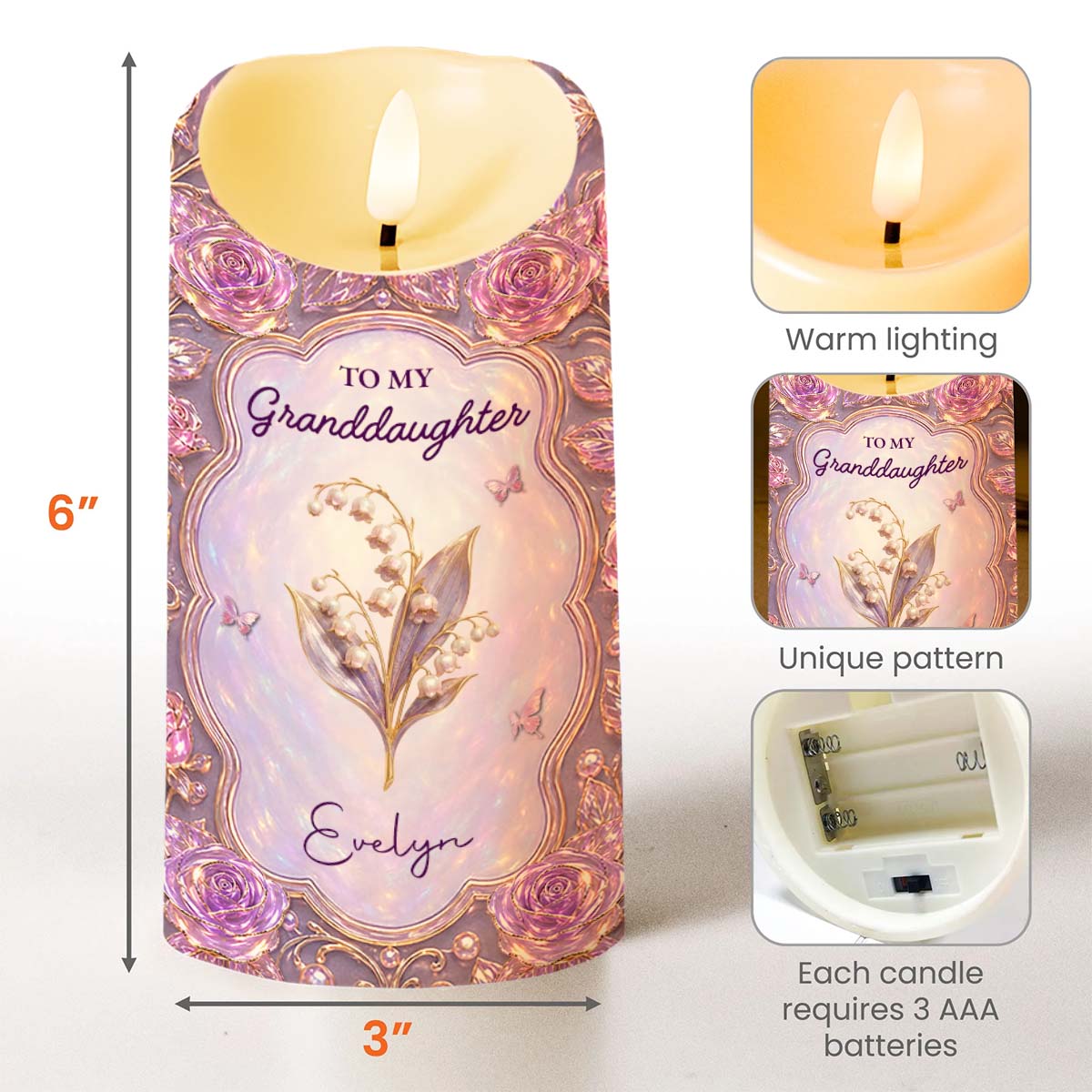 To My Granddaughter Straighten Your Crown Birth Month Flowers Roses - Personalized Custom LED Candle - GDT764_LECA
