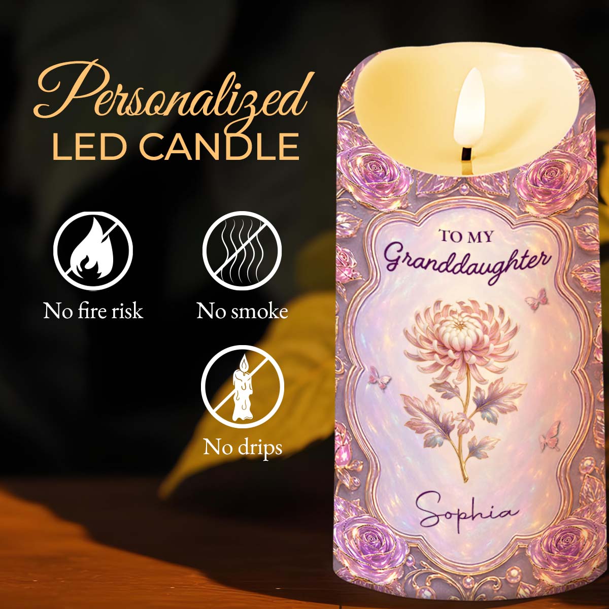 To My Granddaughter Straighten Your Crown Birth Month Flowers Roses - Personalized Custom LED Candle - GDT764_LECA