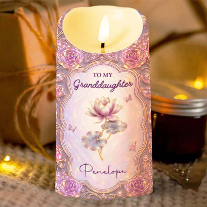 To My Granddaughter Straighten Your Crown Birth Month Flowers Roses - Personalized Custom LED Candle - GDT764_LECA