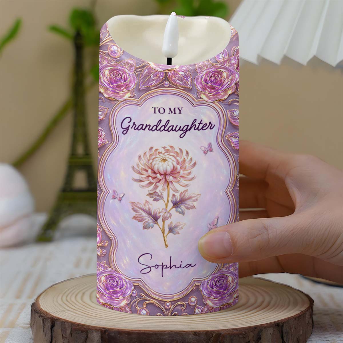 To My Granddaughter Straighten Your Crown Birth Month Flowers Roses - Personalized Custom LED Candle - GDT764_LECA