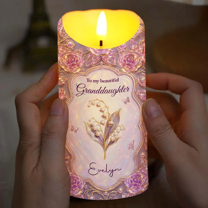 To My Beautiful Granddaughter Sparkle Wherever You Go Shining Star Purple Roses - Personalized Custom LED Candle - GDT765_LECA