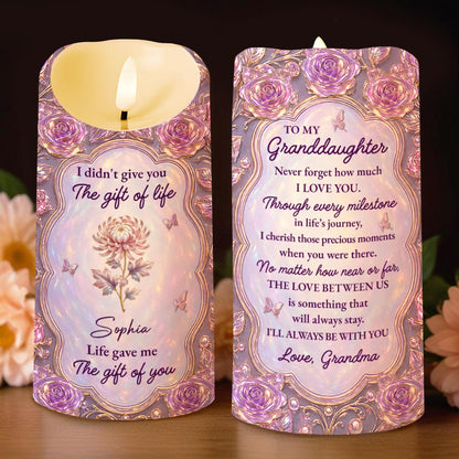 Life Gave Me The Gift Of You To My Granddaughter Rose Flower - Personalized Custom LED Candle - GDT766_LECA