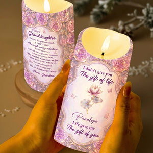 Life Gave Me The Gift Of You To My Granddaughter Rose Flower - Personalized Custom LED Candle - GDT766_LECA