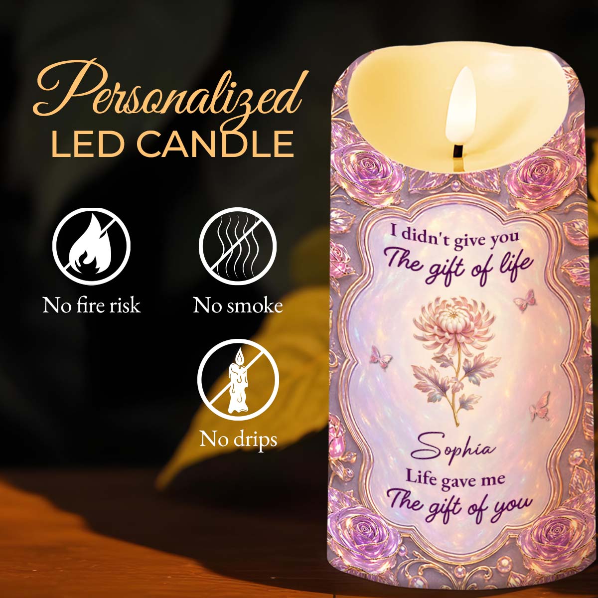 Life Gave Me The Gift Of You To My Granddaughter Rose Flower - Personalized Custom LED Candle - GDT766_LECA