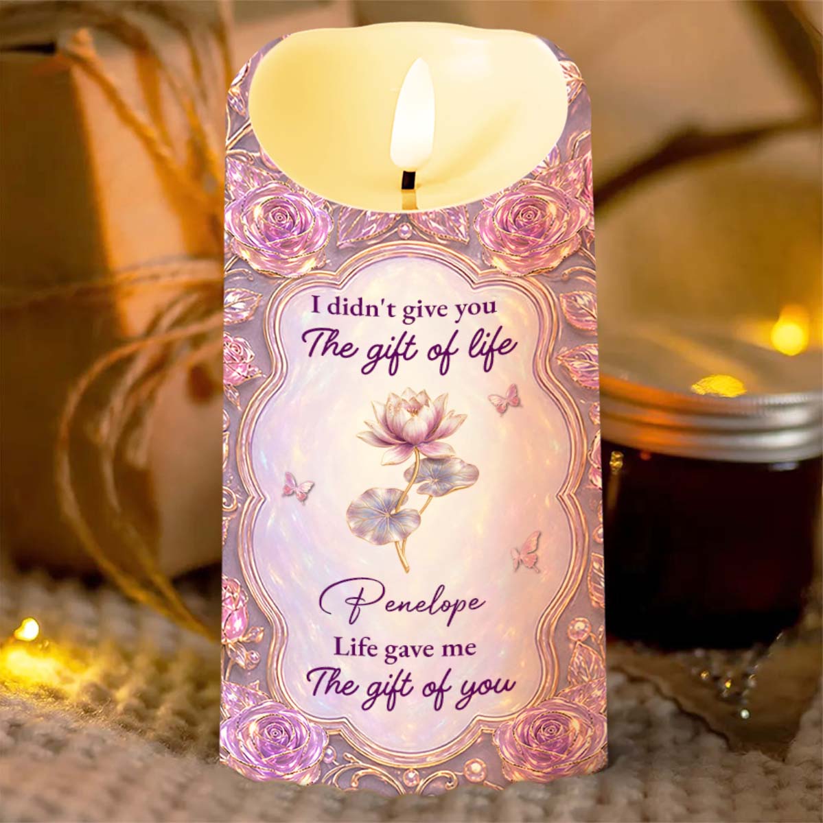 Life Gave Me The Gift Of You To My Granddaughter Rose Flower - Personalized Custom LED Candle - GDT766_LECA