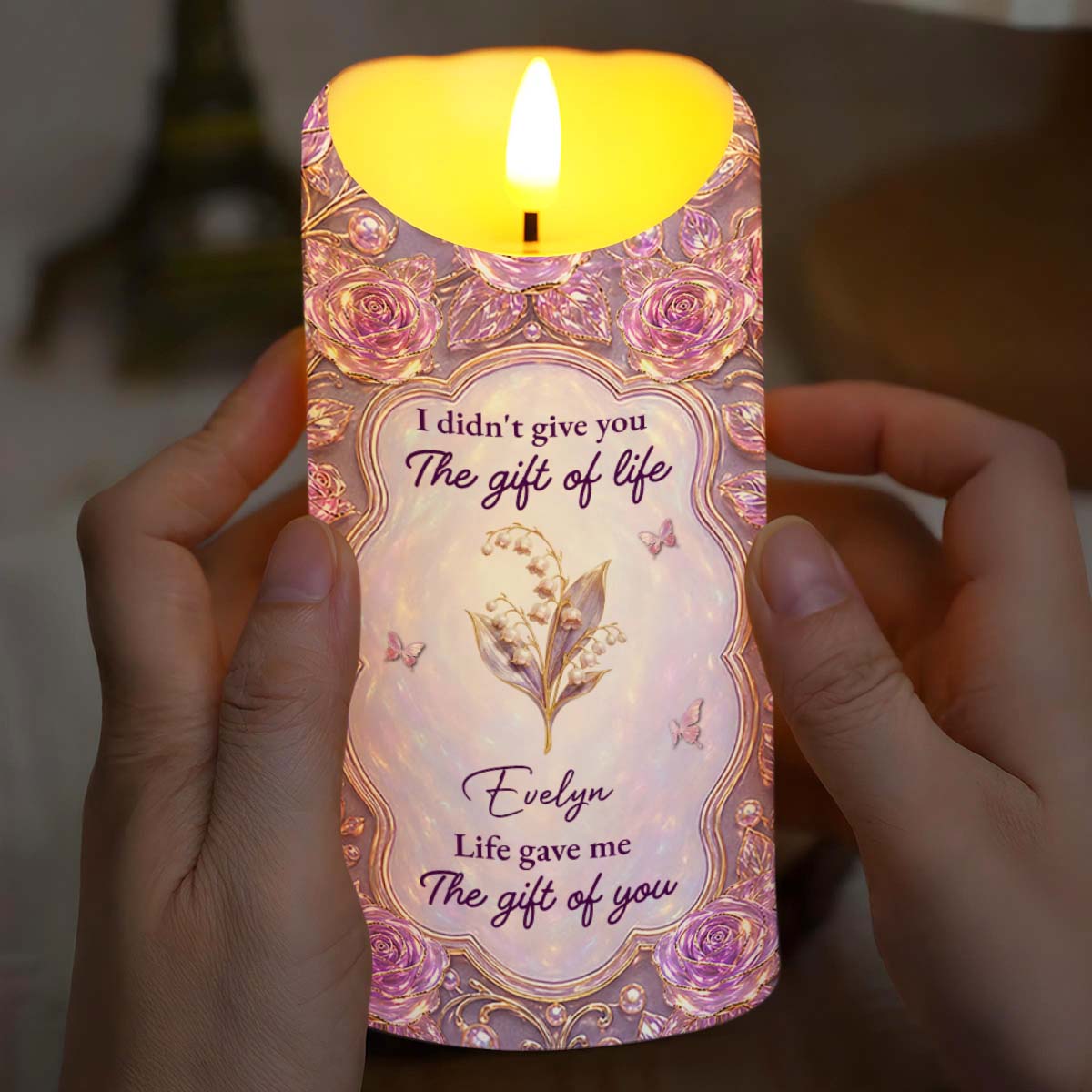 Life Gave Me The Gift Of You To My Granddaughter Rose Flower - Personalized Custom LED Candle - GDT766_LECA