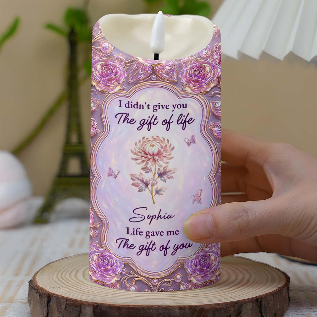 Life Gave Me The Gift Of You To My Granddaughter Rose Flower - Personalized Custom LED Candle - GDT766_LECA