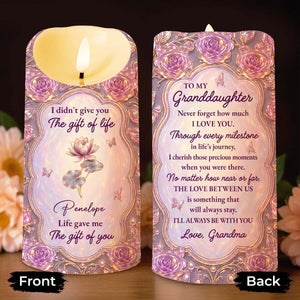 Life Gave Me The Gift Of You To My Granddaughter Rose Flower - Personalized Custom LED Candle - GDT766_LECA