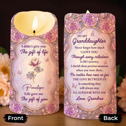 Life Gave Me The Gift Of You To My Granddaughter Rose Flower - Personalized Custom LED Candle - GDT766_LECA