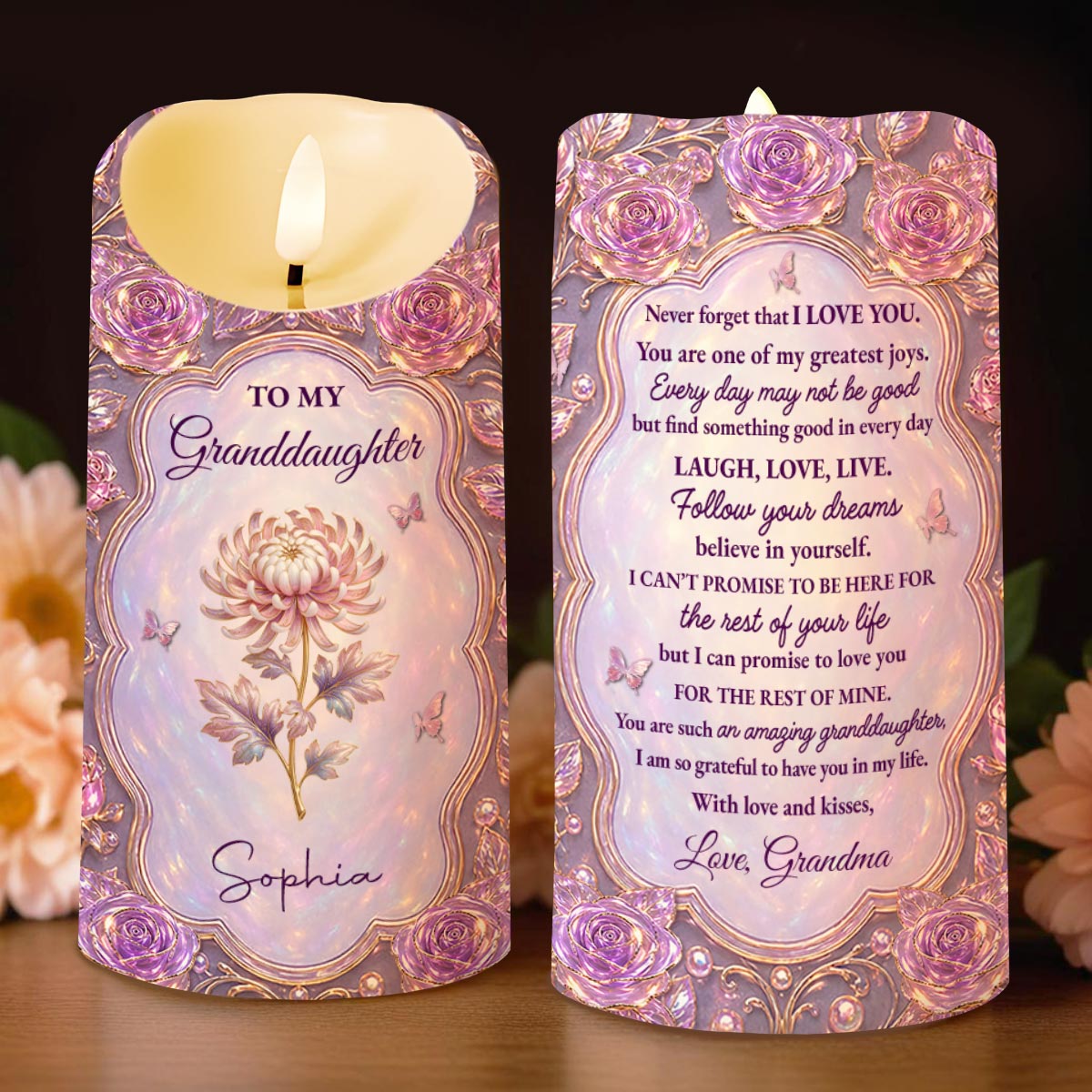 To My Granddaughter Never Forget I Love You Birth Month Flowers - Personalized Custom LED Candle - GDT767_LECA