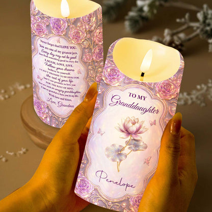 To My Granddaughter Never Forget I Love You Birth Month Flowers - Personalized Custom LED Candle - GDT767_LECA