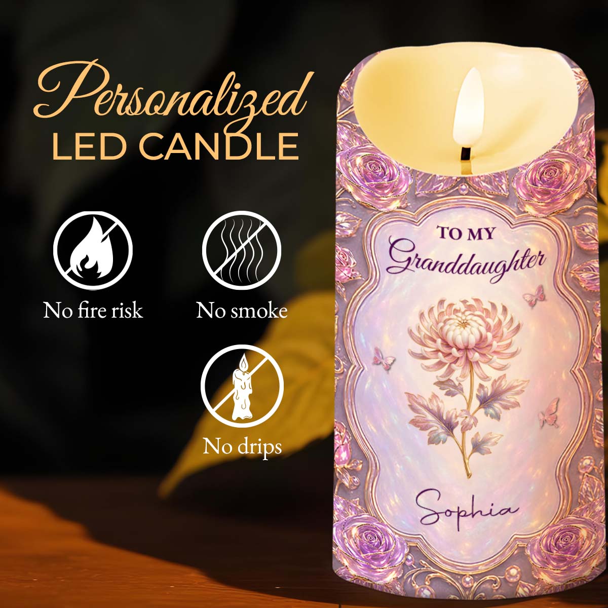 To My Granddaughter Never Forget I Love You Birth Month Flowers - Personalized Custom LED Candle - GDT767_LECA